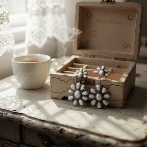 Rustic Couture's Bohemian Natural Stone Floral Drop Earrings